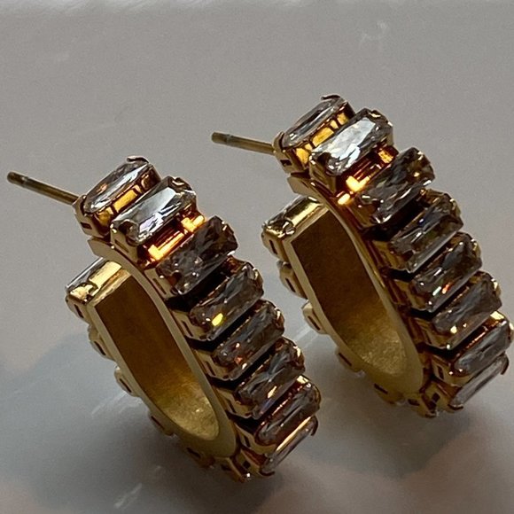 White Baguette Cubic Zirconia Stainless Steel Earrings - Picture 9 of 11